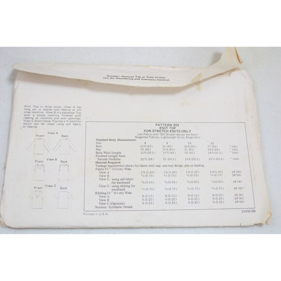 Kwik Sew Pattern 303 Vintage 1970s UNCUT Tops Tee Size 6 8 10 12 92313 - Picture 3 of 3